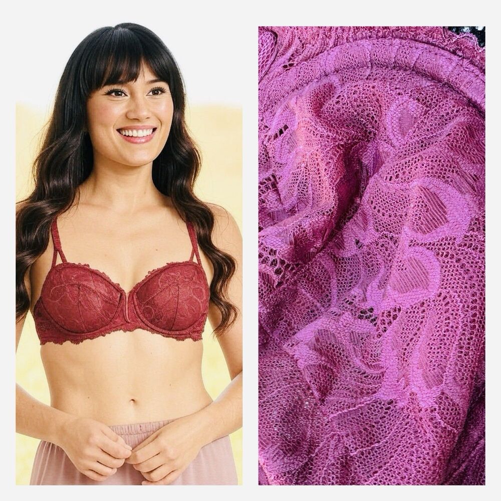 Women’s  Auden Unlined Lace Balconette Bra Red Sexy Secret NWOT 34A